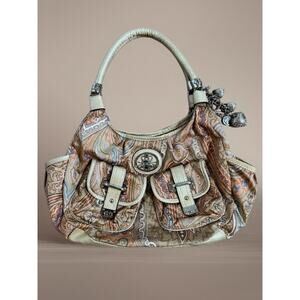 Y2K Kathy Van Zeeland Vintage Soft Fabric Leather Shoulder Bag Purse Charms Boho